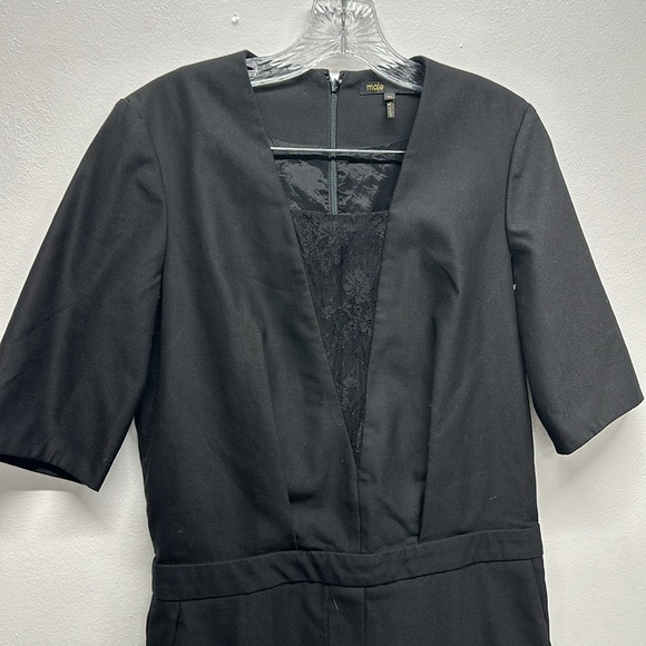 Maje Kaaris Jumpsuit One Piece Romper Deep V Lace Trim Pockets Black Size 38 - Picture 4 of 9